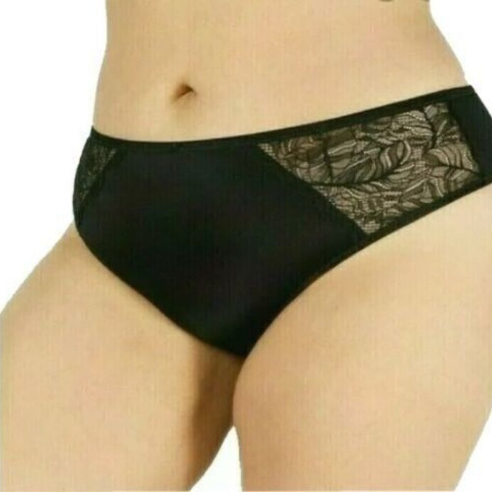 INC International Concepts Womens Thong Bikini Panty Deep Black Plus Size 1X NEW